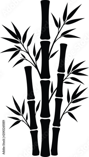 Black silhouette of bamboo stalks with leaves