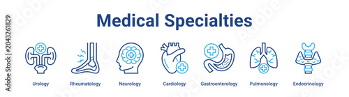 Schilderij op canvas Medical Specialties web banner icon vector illustration concept for medical with icon of Urology, Rheumatology, Neurology, Cardiology, Gastroenterology