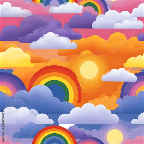 Colorful Sunset with Clouds and Rainbows