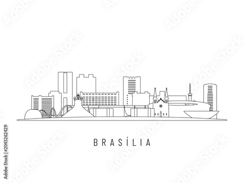 Detailed Brasilia skyline vector illustration. Brasilia buildings in line art style, perfect for modern designs.
