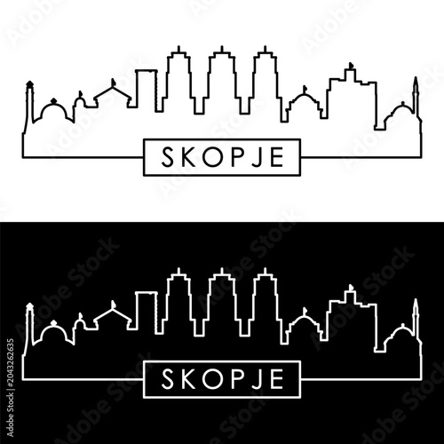 Foto Skopje skyline. Linear style. Single line. Editable vector file.