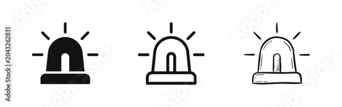 Foto Emergency siren and alarm flasher icon set in solid, outline, and hand-drawn styles for security and safety