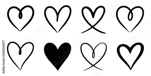 Tableau sur toile This is a collection of eight distinct, hand-drawn heart shapes rendered in a st