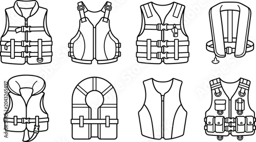 Cuadro en lienzo Life Jacket and Personal Flotation Device Icon Set Featuring Marine Safety Vests