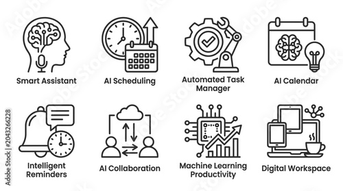 Collection of Line Icons for AI and Digital Workflow.