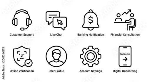 Business Icons Set for Customer Support and Finance.