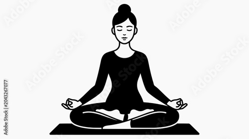 A woman meditates in a tranquil lotus pose, eyes closed and hands resting in her lap, exuding peace and mindfulness on a yoga mat.