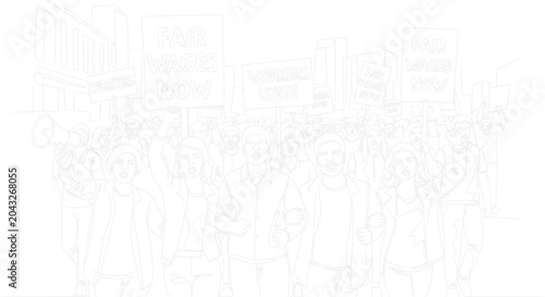 Bilde på lerret Protestors Crowd Holding Signs, Demonstrating in City Street