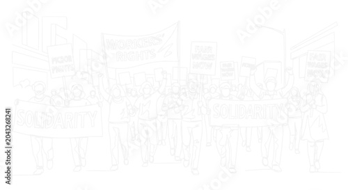 Quadro su tela Protestors Marching with Banners and Signs, Activist Demonstration, Social Movem