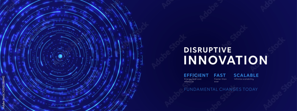 Fototapeta premium Disruptive technology in data, science and energy. Renewable atomic energy banner.