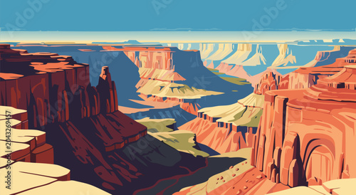 Bild auf Leinwand Vibrant vector illustration of a majestic canyon landscape, showcasing the grand