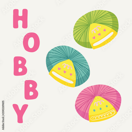 Flat Style Knitting Yarn Balls with 'Hobby' Text. Perfect for crafting
