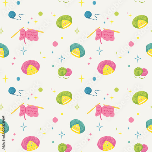 Seamless Pattern of Knitting Elements in Flat Style. Perfect for Textle