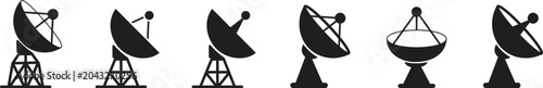 Konstfotografi Satellite dish icon set, black vector collection of communication antenna group
