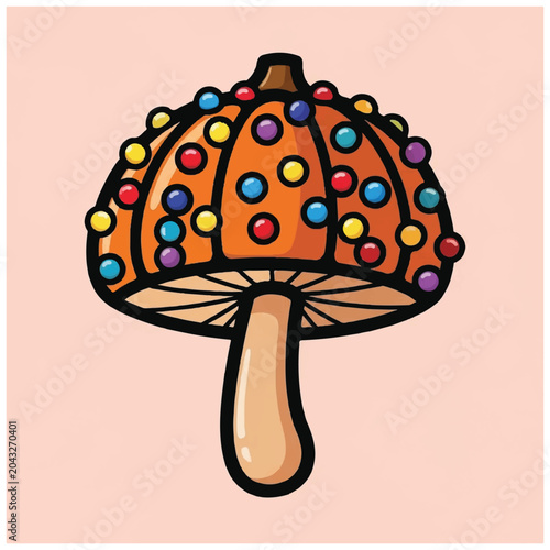 Canvastavla Whimsical Mushroom with Colorful Candy Decorations.