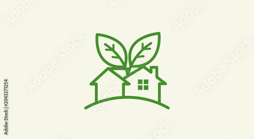 Konstfotografi Green house with leafy growth sprouts from roof top illustration