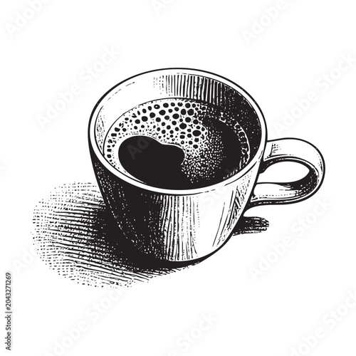 hot coffee cup   engraving black and white outline