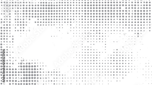 Bild auf Leinwand Gray circular dots of varying sizes arranged in a grid pattern with distressed t