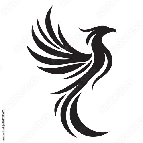 Foto Phoenix rising from flames vector silhouette line art concept logo design idea i
