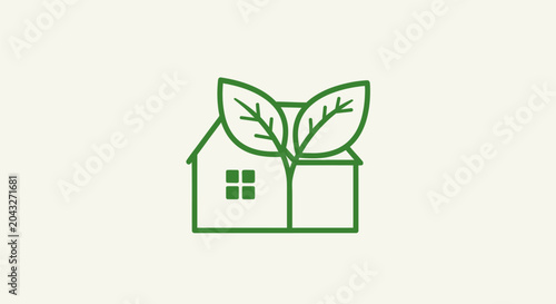Obraz na płótnie A green house with leaves growing out of it symbolizes eco-friendly living
