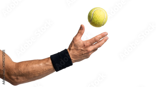 Hand Reaching for a Flying Tennis Ball on Transparent Background