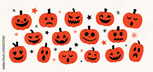 Canvas Print Simple Pumpkins of different forms, emotions