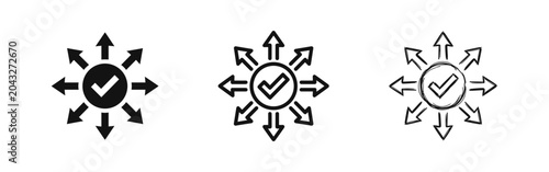 Photos Multi-Channel Distribution Icon Set with Checkmark and Arrows