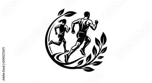 Tableau sur toile running figures in circular silhouette athletes runners