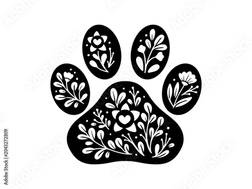 Outline vector silhouette cute paw prints. dogs and cats isolated on white background