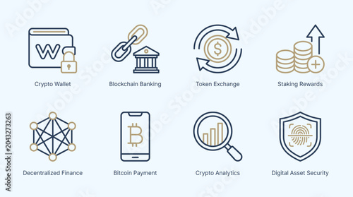 Modern digital icons for finance and technology.