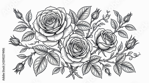 Elegant Rose Bouquet Sketch - Black and White Floral Illustration