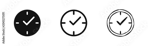 Quadro su tela Time Management and Task Completed Icon Set - Clock with Checkmark Symbols for D