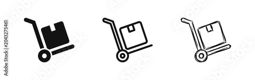 Quadro su tela Hand Truck Dolly with Box Icon Set - Solid, Outline, and Sketch Styles for Movin