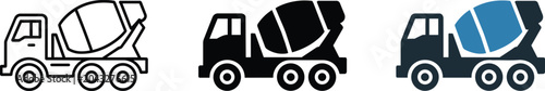Photos Cement truck icons set with variations in outline, solid black, and colored styl
