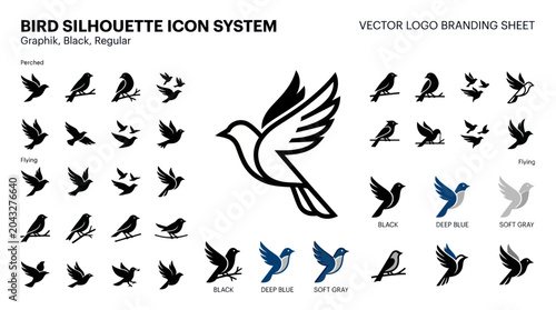 Bild auf Leinwand Bird Silhouette Icon System Vector Logo Branding Sheet