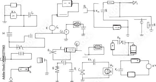 Hand drawn electrical circuit schematic diagram