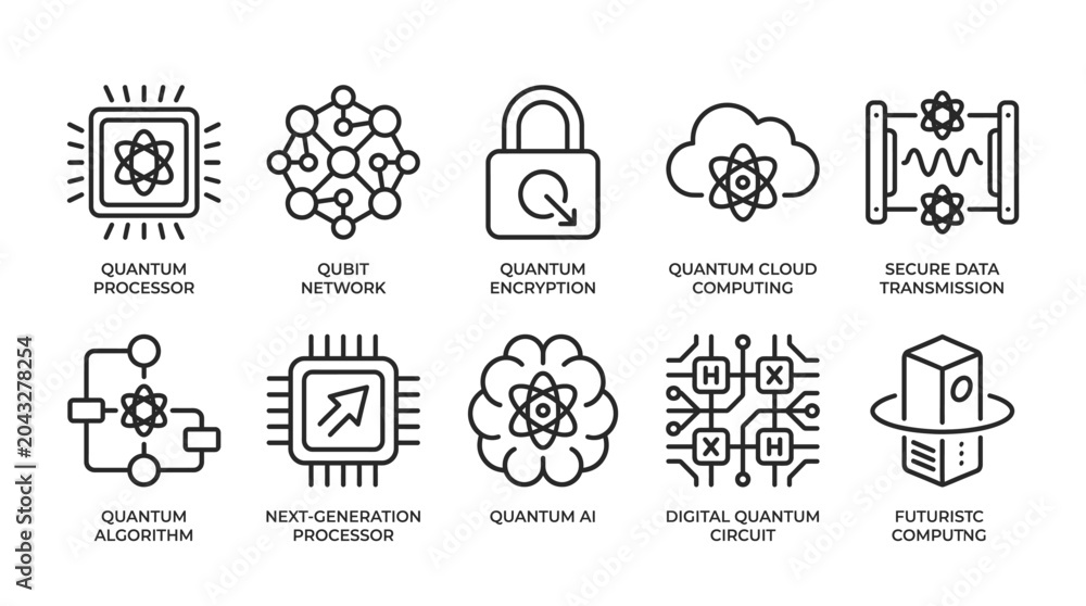 Fototapeta premium Quantum Computing Icons Set for Modern Technology.