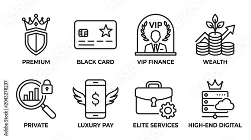 Premium Luxury VIP Black Card Icons Set.