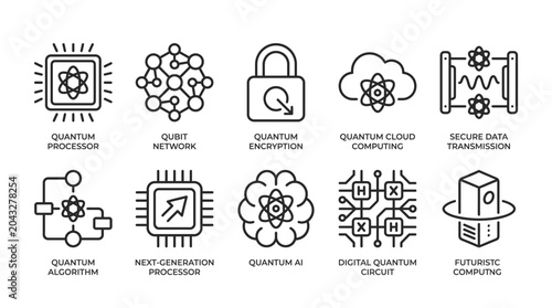 Quantum Computing Icons Set for Modern Technology.