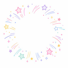 Cute pastel star circle frame with sparkles and confetti