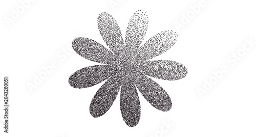 Y2k floral icon. Grainy gradient flower shape with  airbrush and stipple texture. Photocopy noise effect abstract collage 2000s element.