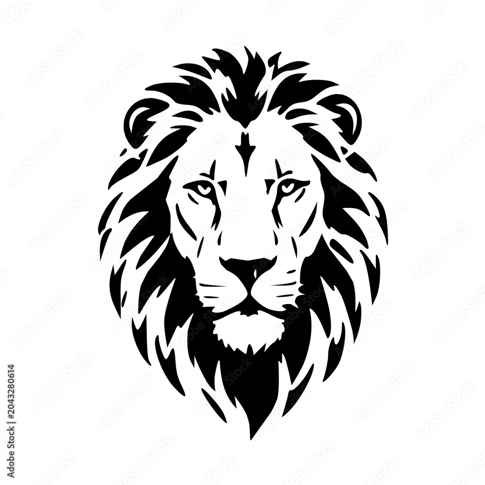 Fototapeta premium Majestic black and white vector illustration of a roaring lion head.