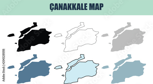 Bild auf Leinwand ?anakkale Map Collection with Outline and Solid Fill Styles in Vector Illustrati
