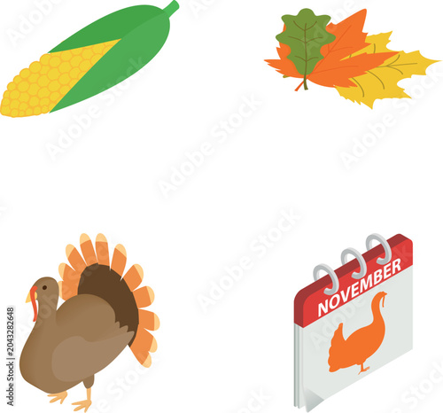 Common elements representing thanksgiving, autumn, and harvest season