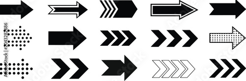 Collection of black and white arrow icons for directional and progress concepts