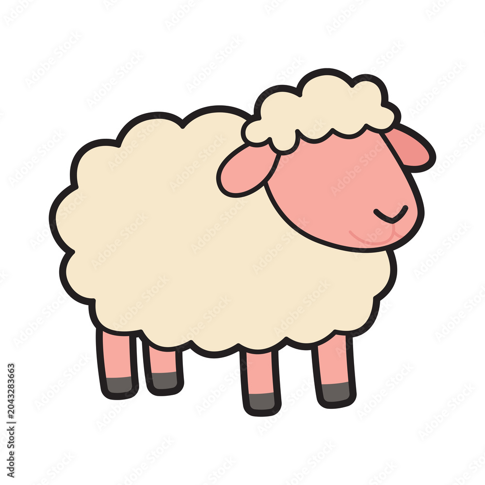 Obraz premium Cute cartoon Sheep illustration in simple flat style with clean outlines isolated on light background.