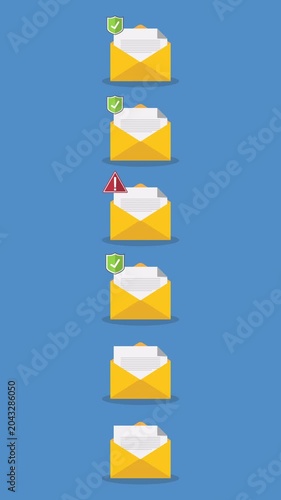 Email Security and Spam Filtering System with Warning Alerts and Protection Shields Animation	