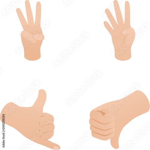 Human hands making different gesture signs for counting and communication