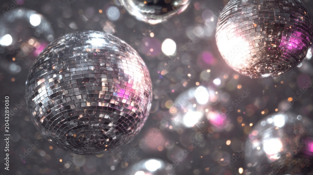 Obraz premium Glittering disco balls floating overhead