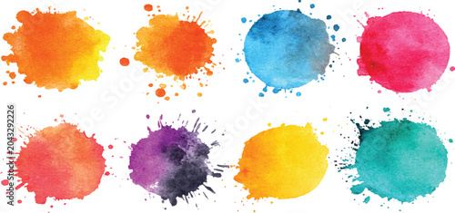 Fotografie Set of watercolor circles brash Colorful abstract watercolor splash collection i